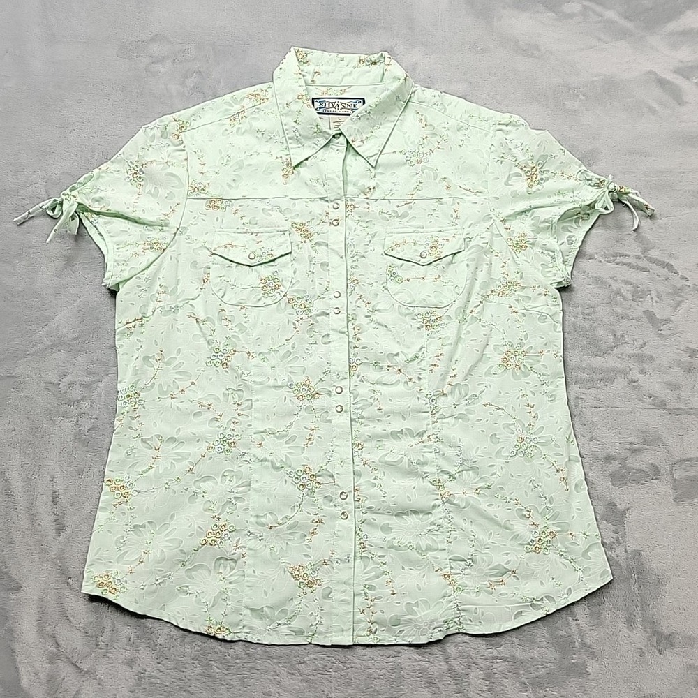 Shyanne Shirt Womens L Green Western Floral Snap Button Prairie Boho Cowgirl